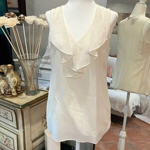 White Silk Ruffled Sleeveless Top